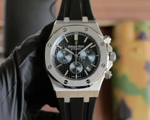 Audemars Piguet Royal Oak Titanium Watch option [Blue Subdial] Silver Case Black Strap