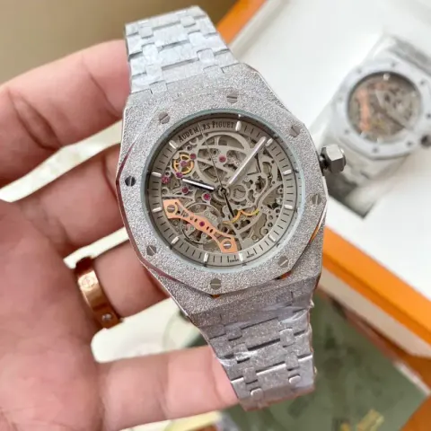 Shiny Audemars Piguet Skeleton Watch option Silver Shell-Gray Plate Steel Strip
