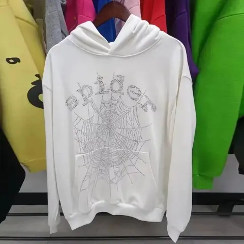 Sp5der Pink Hoodie option White hot diamond