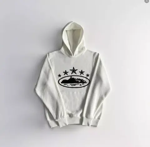 Corteiz Alcatraz Hoodie option White with 4 stars.
