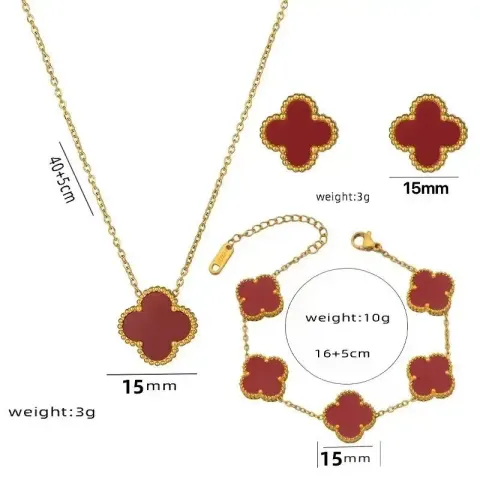 Vancleef Necklace option 913-1 three-piece set of 1.5CM red shell