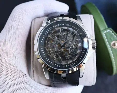 Roger Dubuis Skeleton Watch option Silver Shell  Black Plate Black Leather