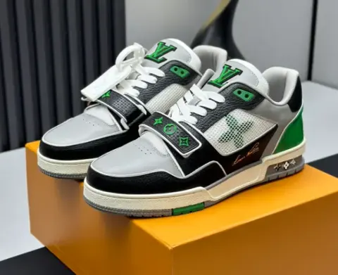LV Trainer Velcro Strap Monogram Denim Black White option 17
