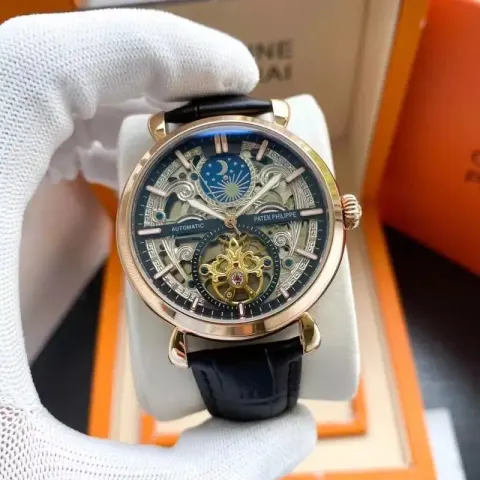 Patek Philippe Celestial Watch option Rose Shell  Black Plate Black Leather
