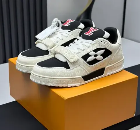 LV Trainer Velcro Strap Monogram Denim Black White option 04