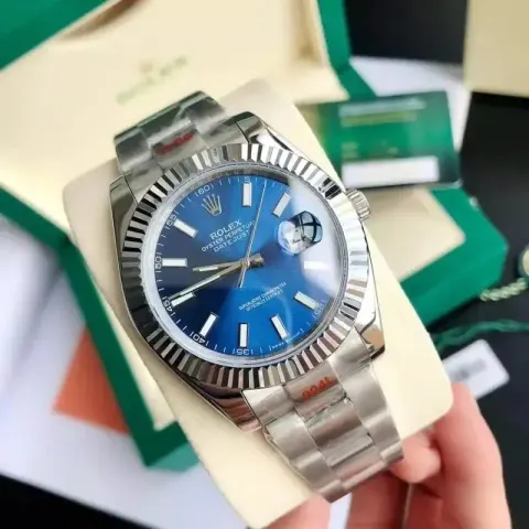 Rolex option Silver Shell Blue Plate Three Bead Strap Mineral Reinforced Mirror Glass