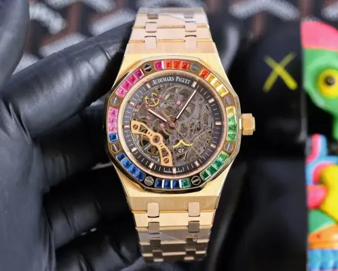 Stones Covered Audemars Piguet option Gold shell-black plate steel belt [color