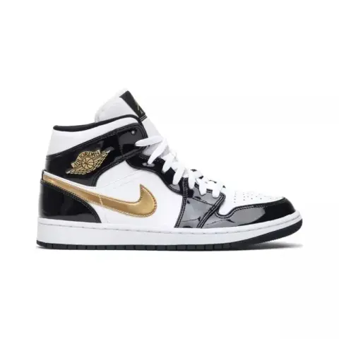 Jordan 1 Mid Shoes option Patent Black White Gold
