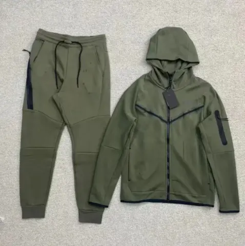 Nike Tech Fleece Black Hoodie option army green suit