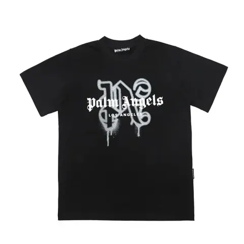 Palm Angels Monogram NY Spray Tee option 2273 Black White Word White