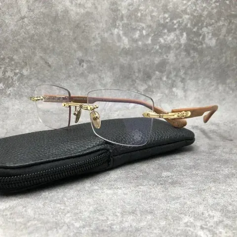 Chrome Hearts Sunglasses option Gold frame/wood grain legs