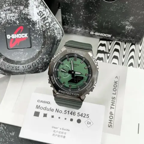 G-Shock Casio Watch With Rubber Band option Black Shell-Green Disk Green Tape