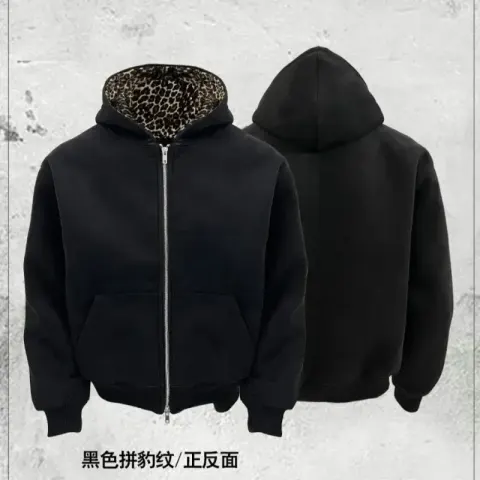 DerSchutze Zip Hoodie option Black spell leopard print [plus velvet thickening]]