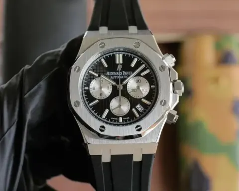 Audemars Piguet Royal Oak Titanium Watch option [White Dial] Silver Case, Black Strap