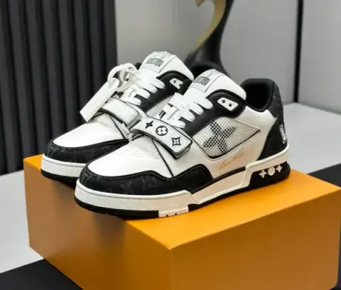 LV Trainer Velcro Strap Monogram Denim Black White option 03