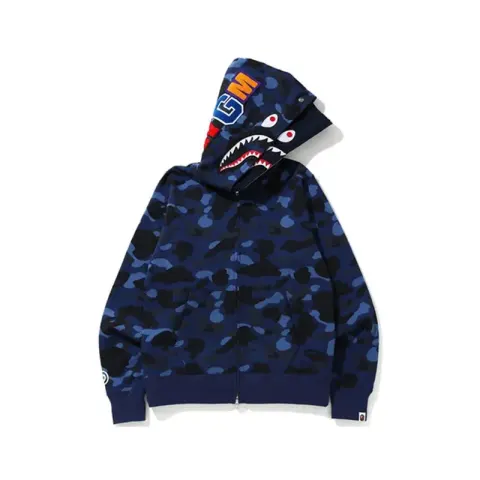 Bape Shark Hoodie option 8805 Double Cap Blue