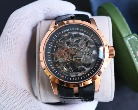 Roger Dubuis Skeleton Watch option Rose Gold Shell  Black Plate Black Leath
