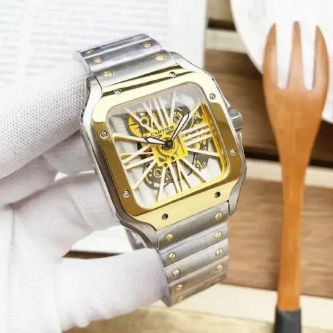 Cartier Santos Skeleton option Gold Shell-Gold Plated Steel Strip