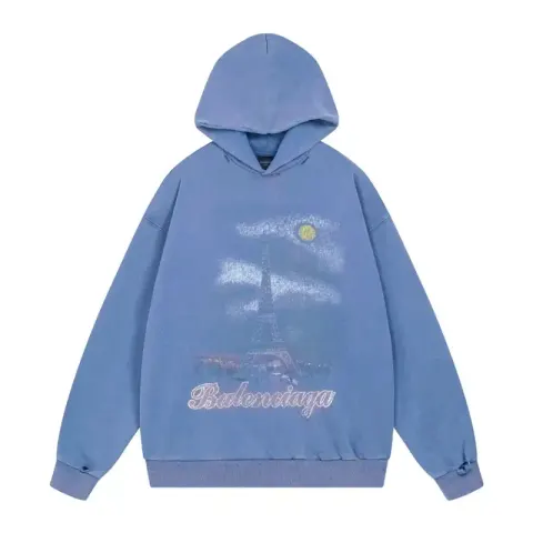 Balenciaga Paris Moon Faded Hoodie option wash water blue