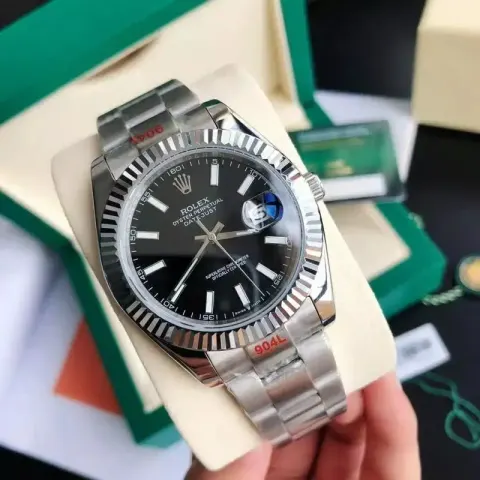 ROLEX option Silver black disc-three beads strap