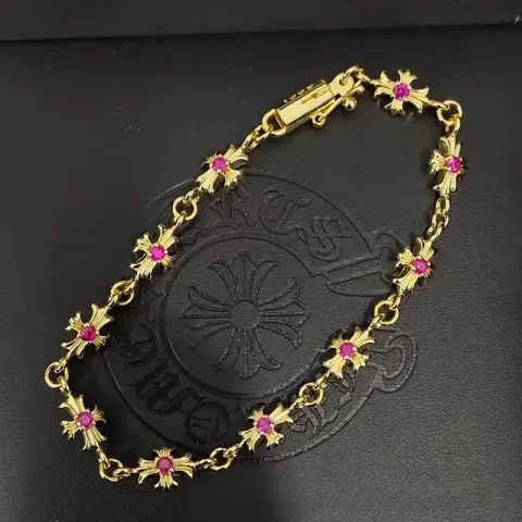 Chrome Hearts Bracelet with Crosses option 8 Gold Pink Diamond Bracelet