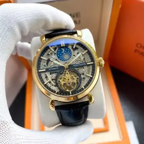 Patek Philippe Celestial Watch option Gold Shell  Black Plate Black Leather