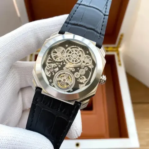 Bvlgari Watch option Silver Shell-Black Plate Black Belt