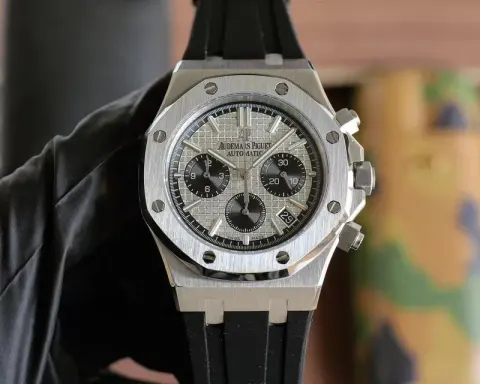 Audemars Piguet Royal Oak Titanium Watch option Silver case, gray bezel, black strap