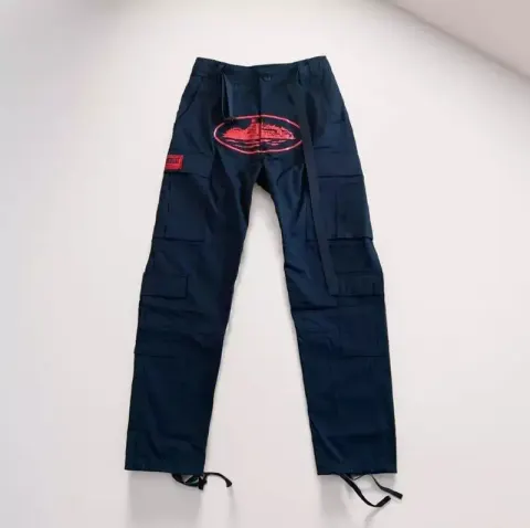 Corteiz Classic Cargo Black White Logo Pants option Red printing