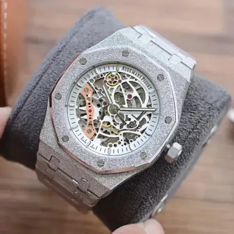 Stones Covered Audemars Piguet option Silver Shell-White Steel Strip