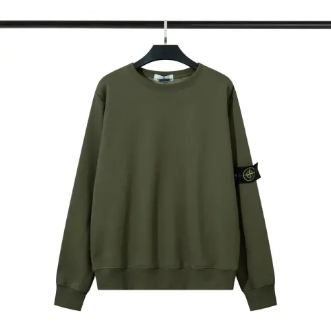 Stone Island Hoodie option 296 Army Green fleece-lined