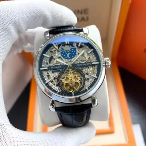 Patek Philippe Celestial Watch option Silver Shell  Black Plate Black Leather