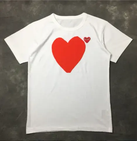 CDG T-Shirts option White front and rear large red hearts