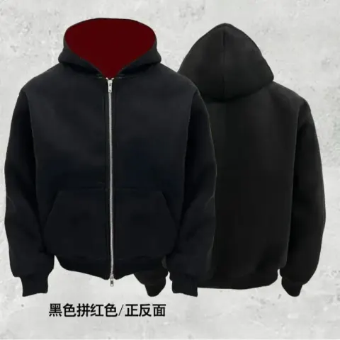 DerSchutze Zip Hoodie option Black spell wine red [plus velvet thickening]]