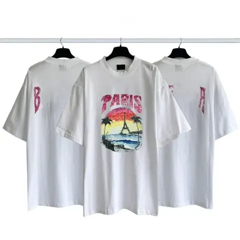 Balenciaga Tees option Coconut Tree Tower Back Bat Logo White