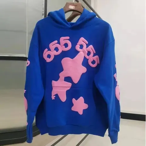 Sp5der Pink Hoodie option Blue Star