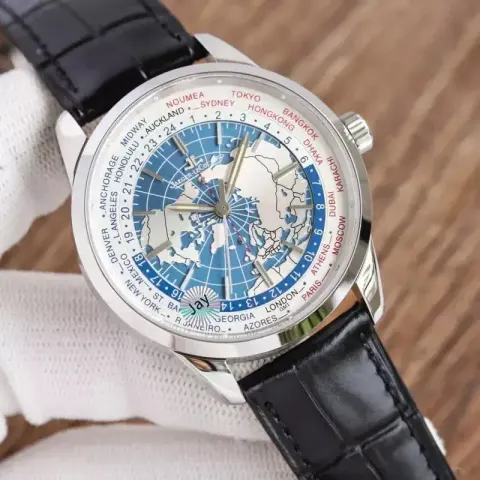 Jaeger-LeCoultre Geophysic Watch option Silver Shell  White Plate Black Leather