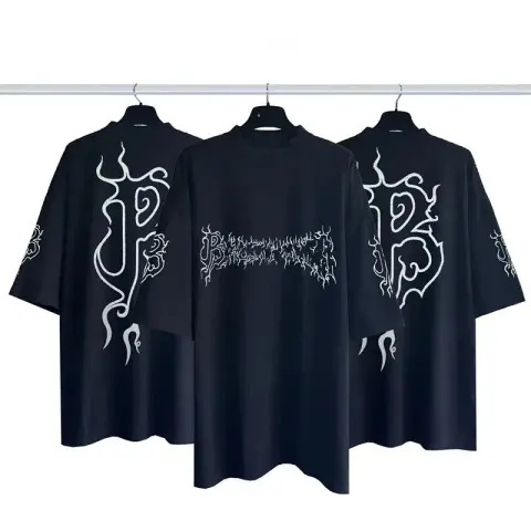 Balenciaga Tees option Flame letter logo wash water black