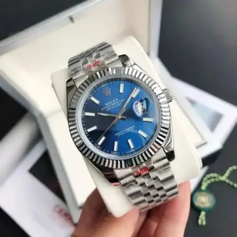 Rolex option Silver Shell Blue Plate Five Bead Strap Mineral Reinforced Mirror Glass