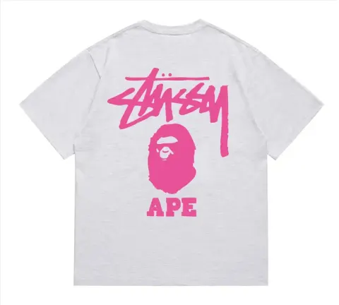 Bape x Stussy Tee option 202 gray rose red