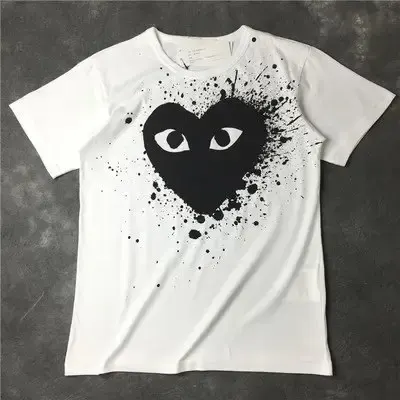 CDG T-Shirts option White Speckled Ink Black Heart