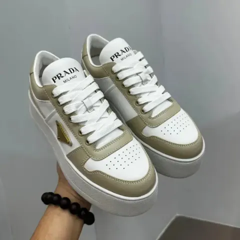 Prada Downtown Bold Leather Sneakers option golden