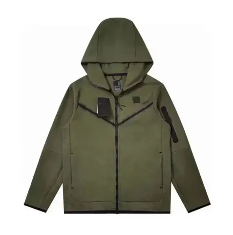 Nike Tech Fleece Black Hoodie option Army Green Top