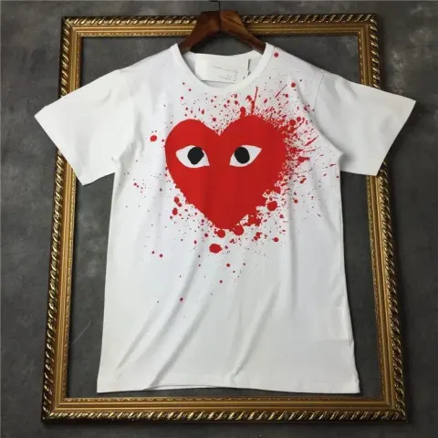 CDG T-Shirts option White Speckled Ink Red Heart