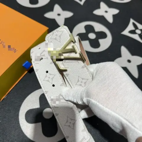 Cheap Budget LV Belt option White aged floral pattern with gold buckle [no gift box]